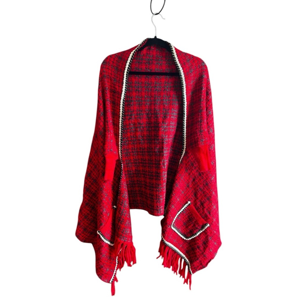 NWT Odiva red acrylic shawl with ribbed sleeves SZ OS